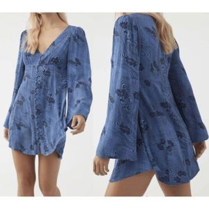 O'Neill Women's Blue Floral Abstract Marylou Button-Up V-Neck Dress M